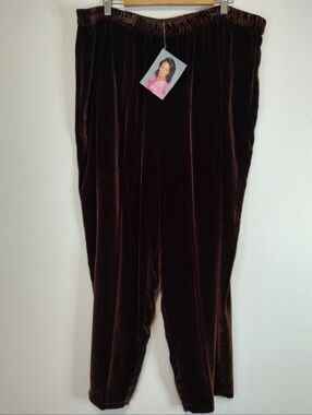 Diane Von Furstenberg Women's Brown Silk Velvet Pull-On Tapered Leg Pants 2X